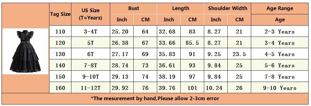 Halloween Hot American TV Series Black Wen. Girl Cosplay Horror Dress Set Easter Party Clothing +Fake hands + Sock Set 3-10Y