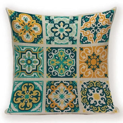 Retro Geometric Pillow Cover – Square Cushion Case for Sofa & Bed