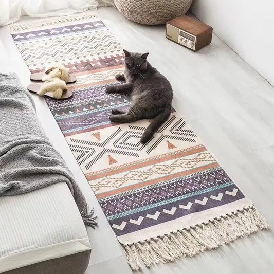 Geometric Woven Cotton Rug – Anti-Slip Hand Washable