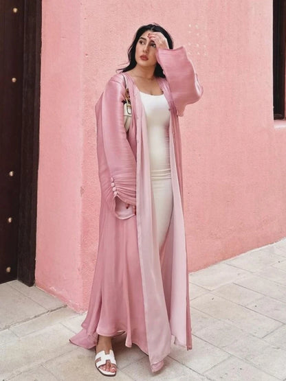 Women’s Long Sleeve Silky Abaya – Elegant Maxi Kaftan