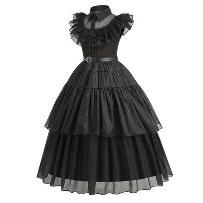 Halloween Hot American TV Series Black Wen. Girl Cosplay Horror Dress Set Easter Party Clothing +Fake hands + Sock Set 3-10Y