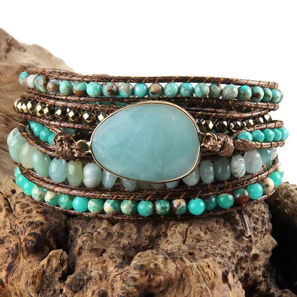 Handmade Wrap Bracelet – 5-Strand Natural Stone