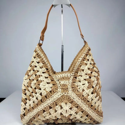 Women’s Summer Straw Crochet Shoulder Bag – Casual Beach Travel Handbag