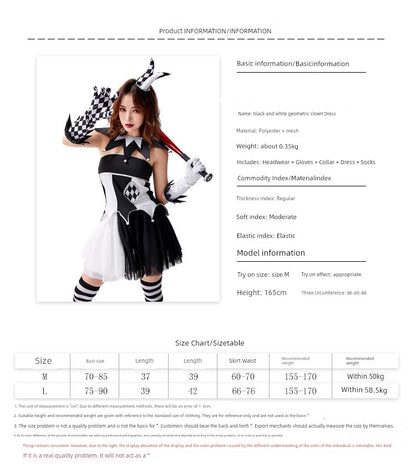 Halloween Men's Black and White Clown Costume Playing Cards Cosplay Clothes Stage Performance Costume Circus Couple Clothes