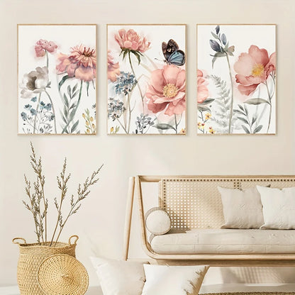 3PCS Pink Flower Wall Art – Nordic Botanical Prints