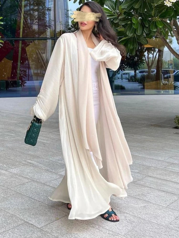 Women’s Long Sleeve Silky Abaya – Elegant Maxi Kaftan