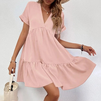 Women’s V-Neck Ruffle Chiffon Swing Dress