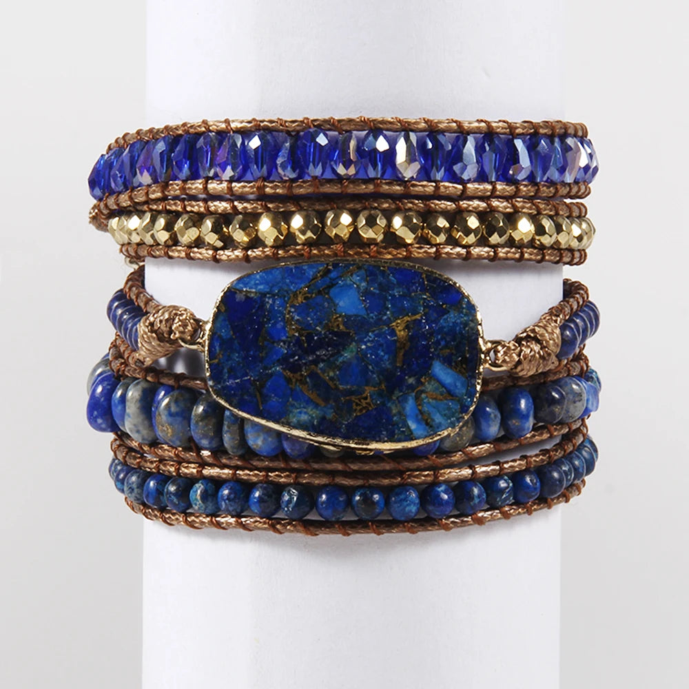 Women’s 5-Strand Wrap Bracelet – Handmade Natural Stone