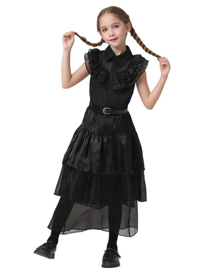 Halloween Hot American TV Series Black Wen. Girl Cosplay Horror Dress Set Easter Party Clothing +Fake hands + Sock Set 3-10Y