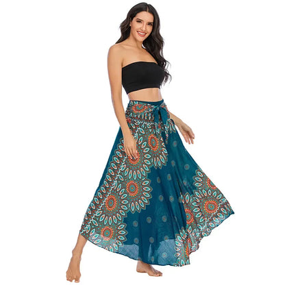 Women’s Boho Floral Long Skirt – Elastic Waist Casual Faldas
