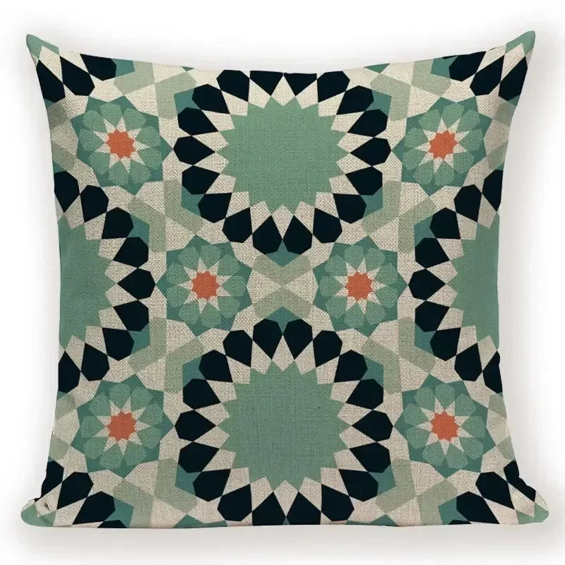 Retro Geometric Pillow Cover – Square Cushion Case for Sofa & Bed