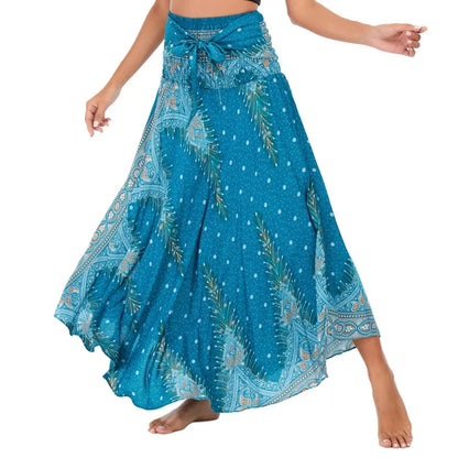 Women’s Boho Floral Long Skirt – Elastic Waist Casual Faldas