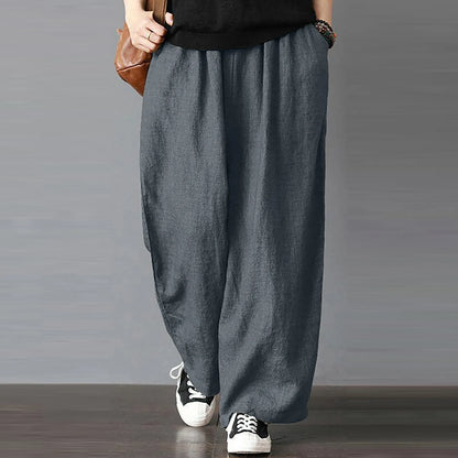 Women’s Cotton Linen Wide-Leg Pants – Loose Casual Trousers