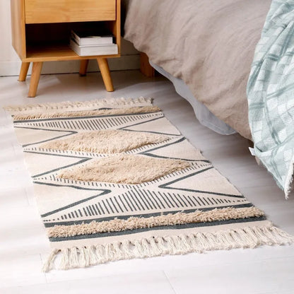 Pure Hand-Woven Tufted Cotton-Linen Floor Mat – Elegant Plaid Design