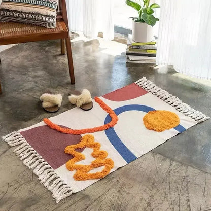 Persian Style Striped Linen Door Mat Washable