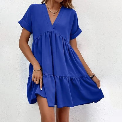 Women’s V-Neck Ruffle Chiffon Swing Dress