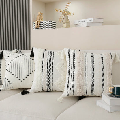 Striped Pillow Cover with Tassels  Woven Lumbar