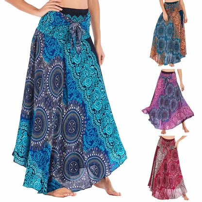 Women’s Boho Floral Long Skirt – Elastic Waist Casual Faldas
