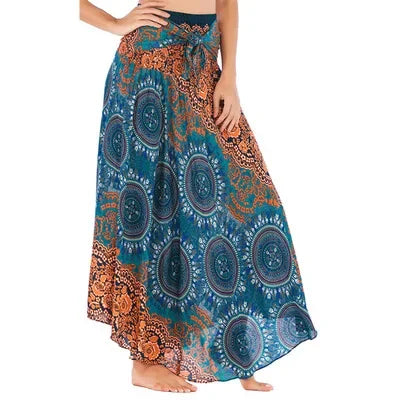 Women’s Boho Floral Long Skirt – Elastic Waist Casual Faldas