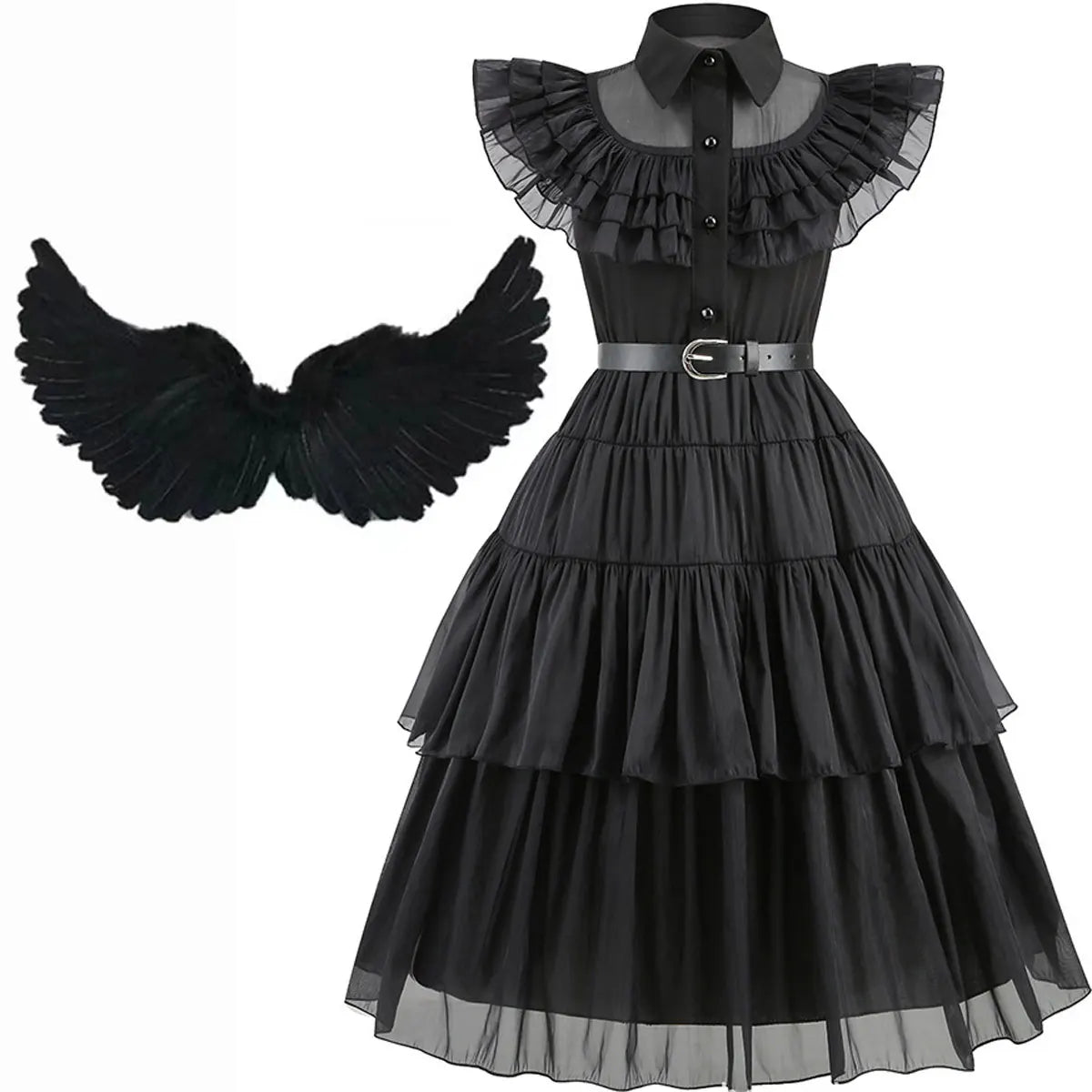 Halloween Hot American TV Series Black Wen. Girl Cosplay Horror Dress Set Easter Party Clothing +Fake hands + Sock Set 3-10Y