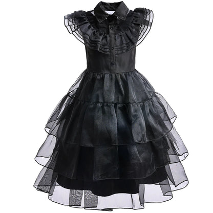 Halloween Hot American TV Series Black Wen. Girl Cosplay Horror Dress Set Easter Party Clothing +Fake hands + Sock Set 3-10Y