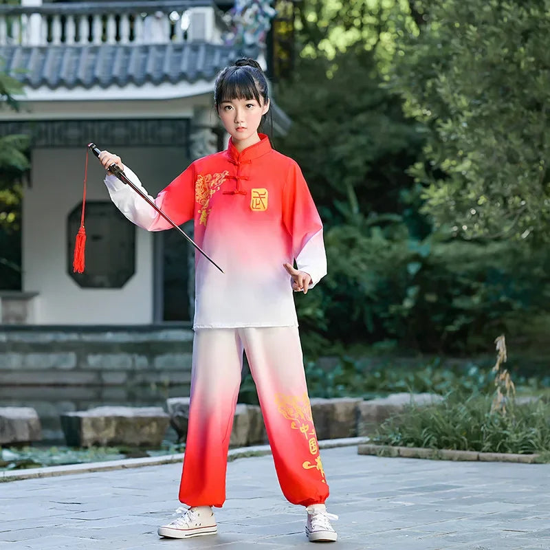 Kung Fu Martial Arts Costumes 2 Piece Set Perform Boy Tai Chi Uniform Children's Sets Outfit Kids Clothes Girls Wushu Baby Suit