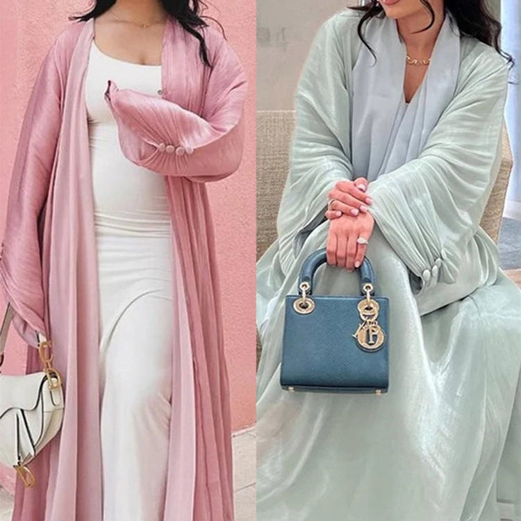 Women’s Long Sleeve Silky Abaya – Elegant Maxi Kaftan