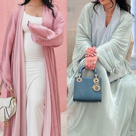 Women’s Long Sleeve Silky Abaya – Elegant Maxi Kaftan