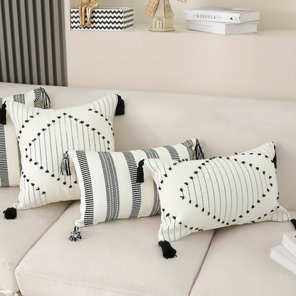 Striped Pillow Cover with Tassels  Woven Lumbar