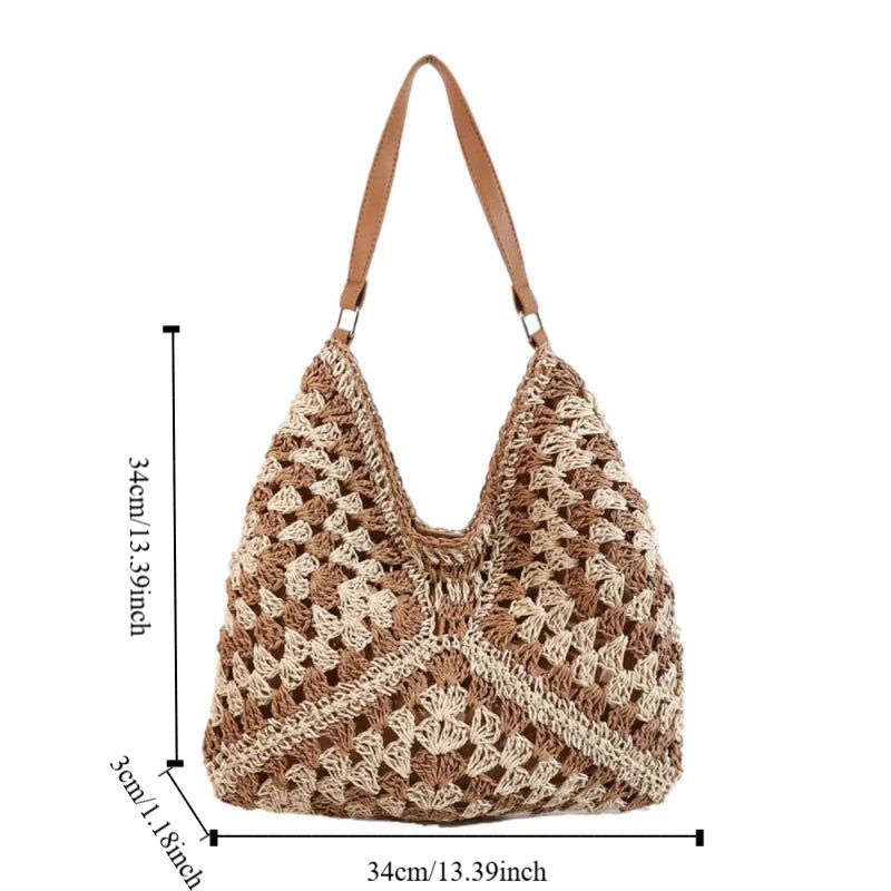Women’s Summer Straw Crochet Shoulder Bag – Casual Beach Travel Handbag