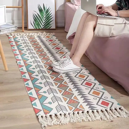 Geometric Woven Cotton Rug – Anti-Slip Hand Washable