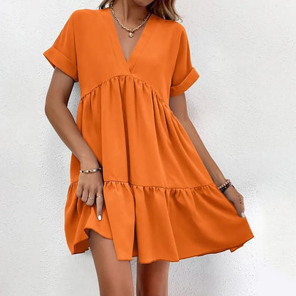 Women’s V-Neck Ruffle Chiffon Swing Dress