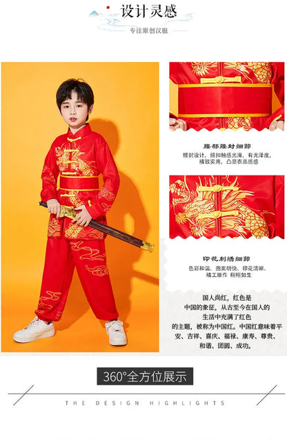 Kung Fu Martial Arts Costumes 2 Piece Set Perform Boy Tai Chi Uniform Children's Sets Outfit Kids Clothes Girls Wushu Baby Suit