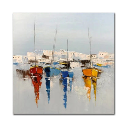 Abstract Boat Canvas Wall Art – Modern Ship Painting