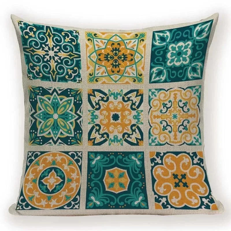 Retro Geometric Pillow Cover – Square Cushion Case for Sofa & Bed