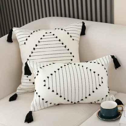 Striped Pillow Cover with Tassels  Woven Lumbar