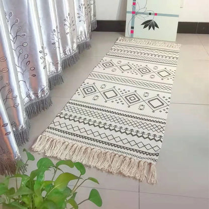 Bohemian Cotton-Linen Rug – Mandala Print, Fade-Resistant Versatile