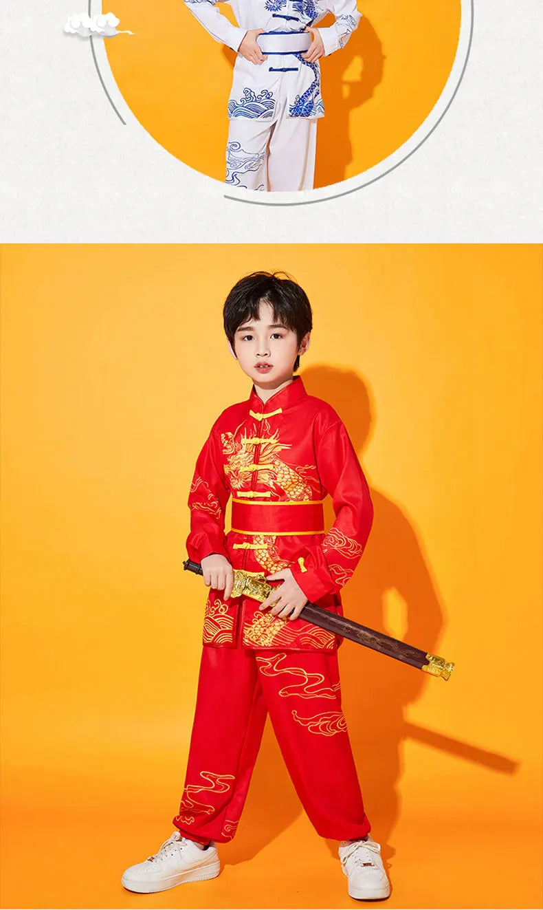 Kung Fu Martial Arts Costumes 2 Piece Set Perform Boy Tai Chi Uniform Children's Sets Outfit Kids Clothes Girls Wushu Baby Suit