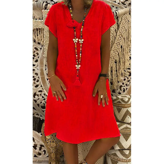 Women’s Summer V-Neck Short Sleeve Casual Mini Dress