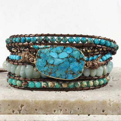 Women’s 5-Strand Wrap Bracelet – Handmade Natural Stone