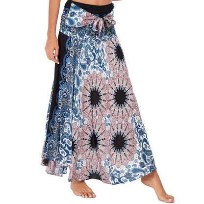 Women’s Boho Floral Long Skirt – Elastic Waist Casual Faldas