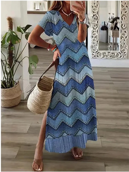Women’s V-Neck Maxi Dress – Casual Solid Color with Pockets
