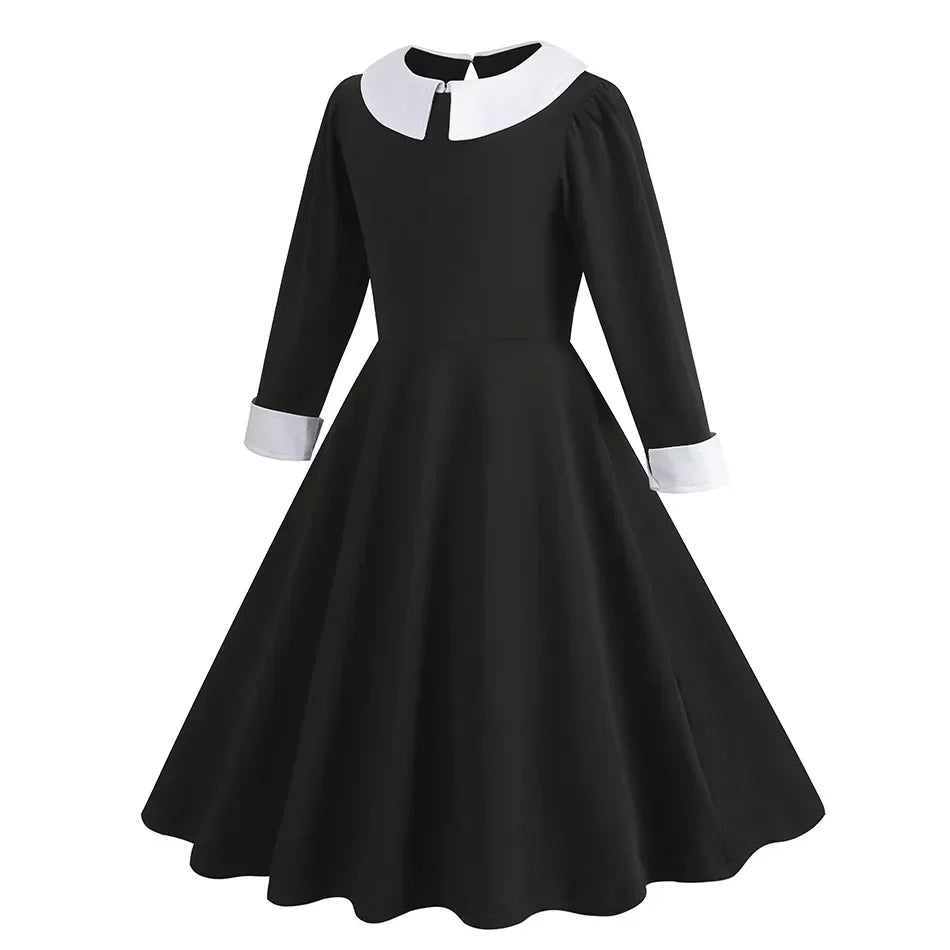 Halloween Costume For Girls Adams Cosplay Black Dress Costumes Gothic Dresses Children Clothes Party