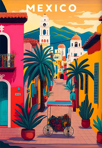 Cactus Mexico Canvas Wall Art – Modern Travel Poster