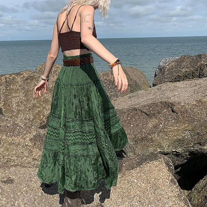 Women’s Ruched Bow Knot Pleated Maxi Skirt – Casual Swing Style