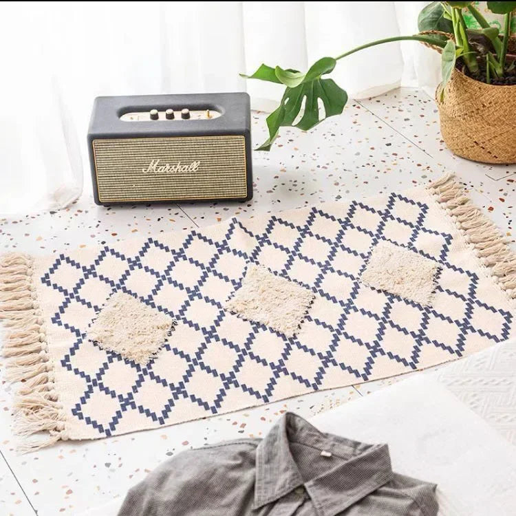 Persian Style Striped Linen Door Mat Washable