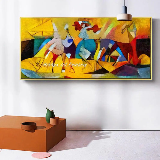 Hand-Painted Abstract Kandinsky Oil Painting on Canvas – Modern Wall Art for Living Room