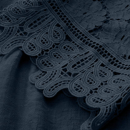 Women’s Summer V-Neck Blouse – Lace Patchwork with Bow