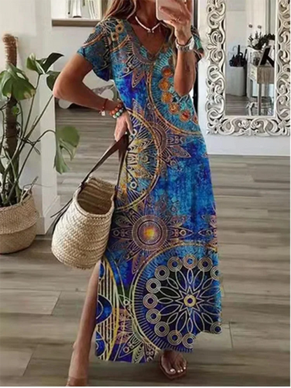 Women’s V-Neck Maxi Dress – Casual Solid Color with Pockets