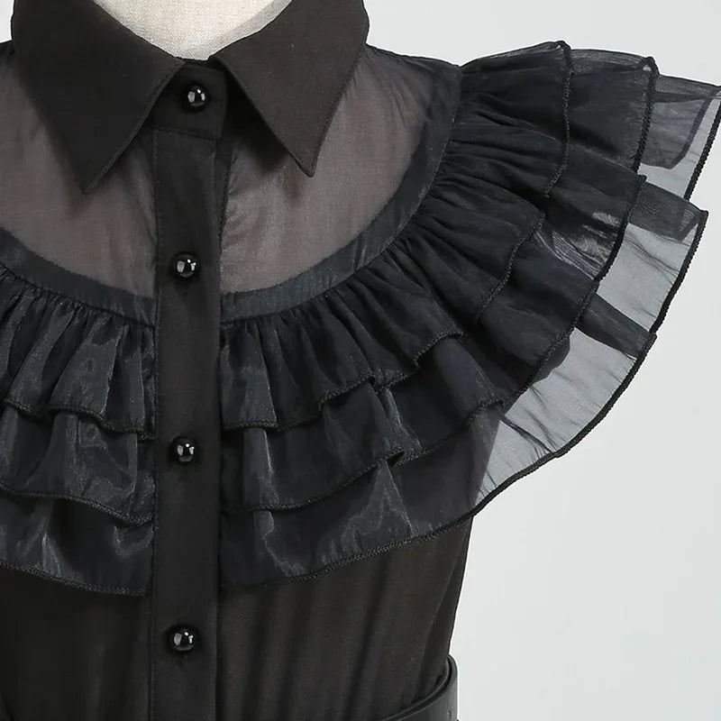 Halloween Hot American TV Series Black Wen. Girl Cosplay Horror Dress Set Easter Party Clothing +Fake hands + Sock Set 3-10Y